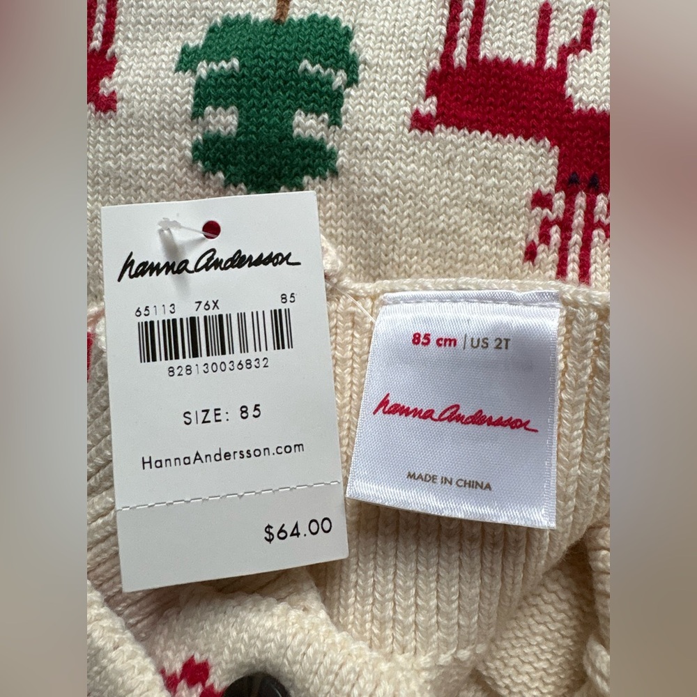New Hanna Andersson Christmas/Holiday Knit Sweater Dress In Ivory/Dear Deer 2T - Picture 6 of 11